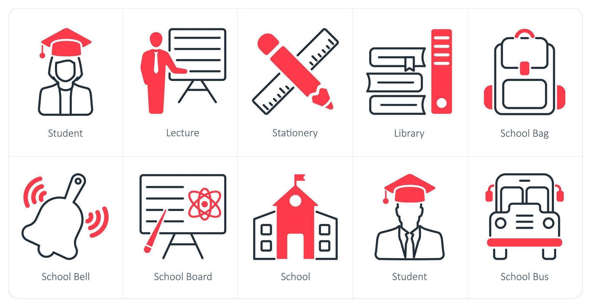 A set of 10 School and Education icons as student, lecture, stationery vector