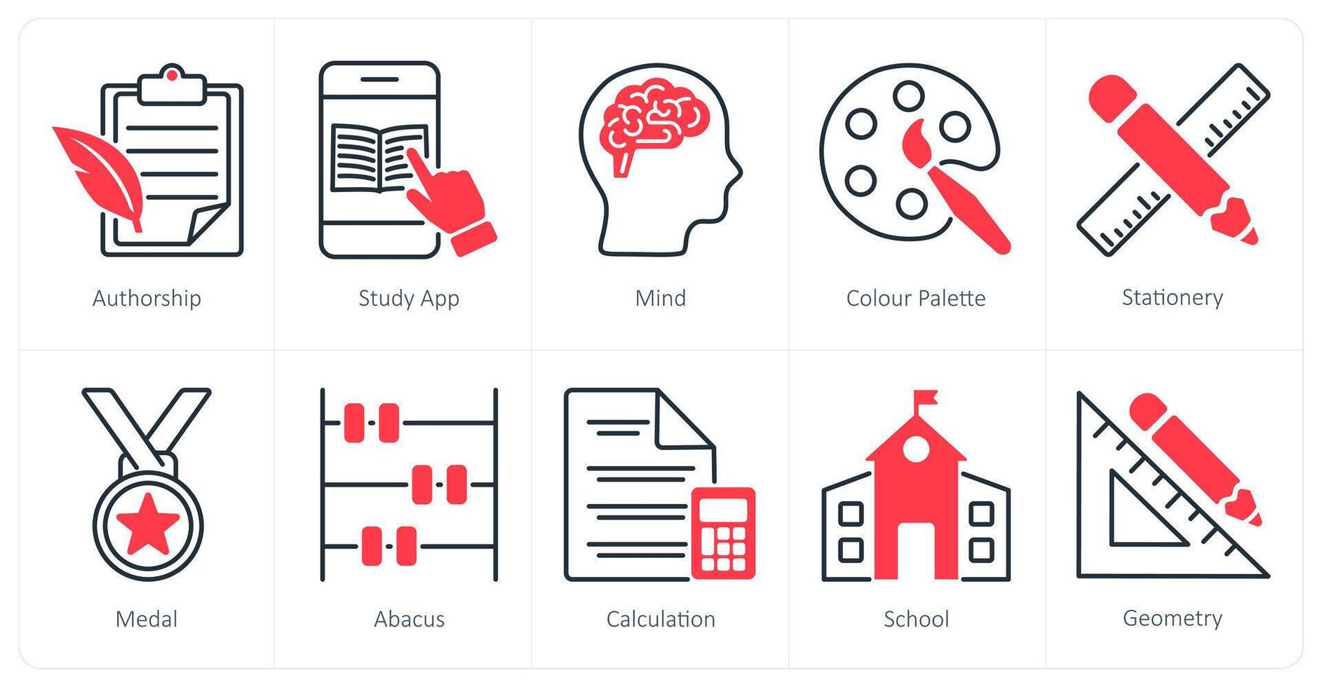 A set of 10 School and Education icons as authorship, study app, mind vector