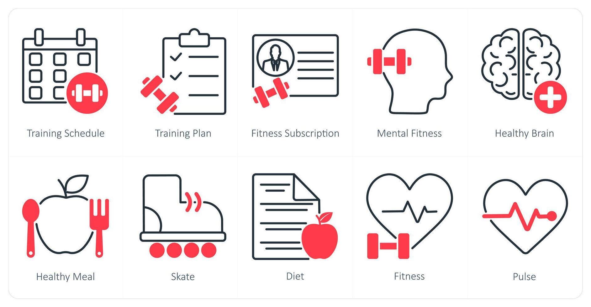 A set of 10 Sports and Fitness icons as training schedule, training plan, fitness subscription vector