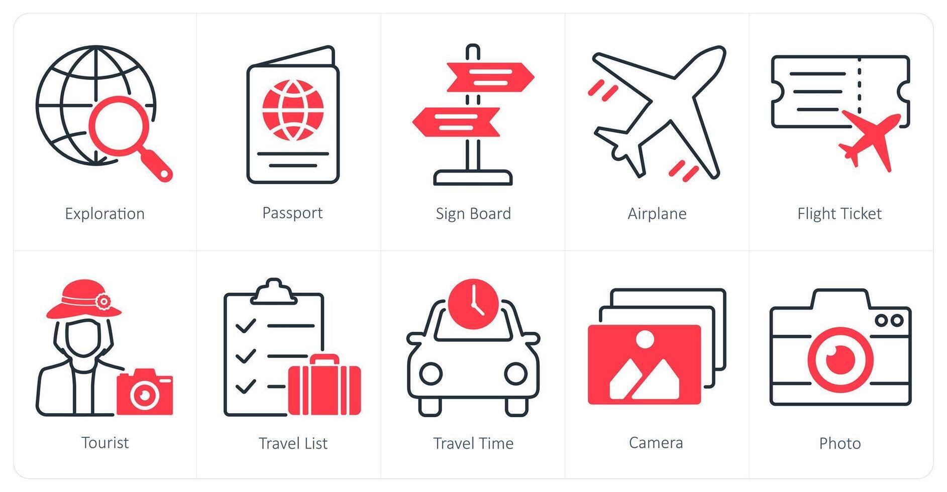 A set of 10 Summer and Vacation icons as exploration, passport, sign board vector