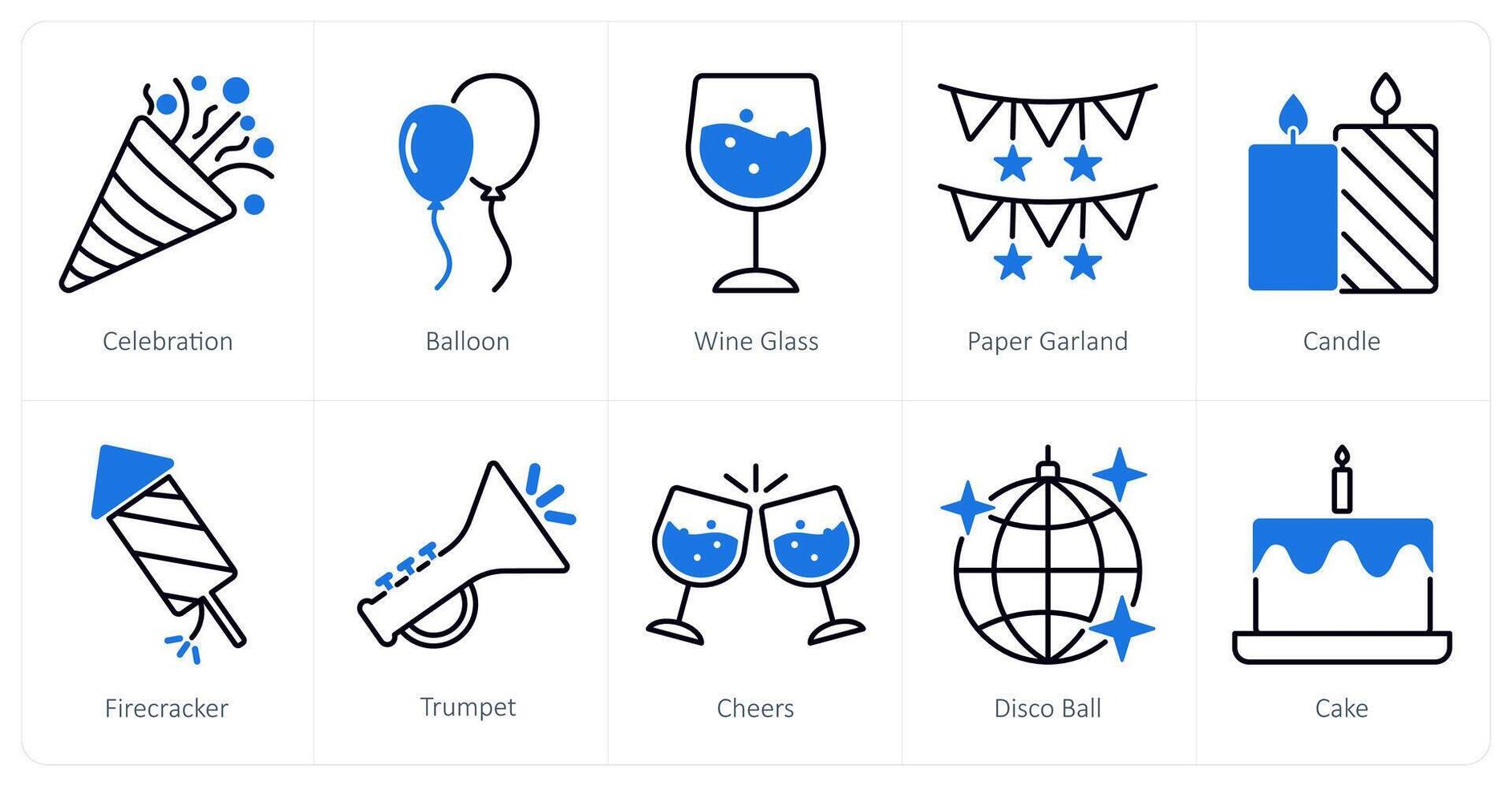 A set of 10 Party and Celebration icons as celebration, balloon, wine glass vector