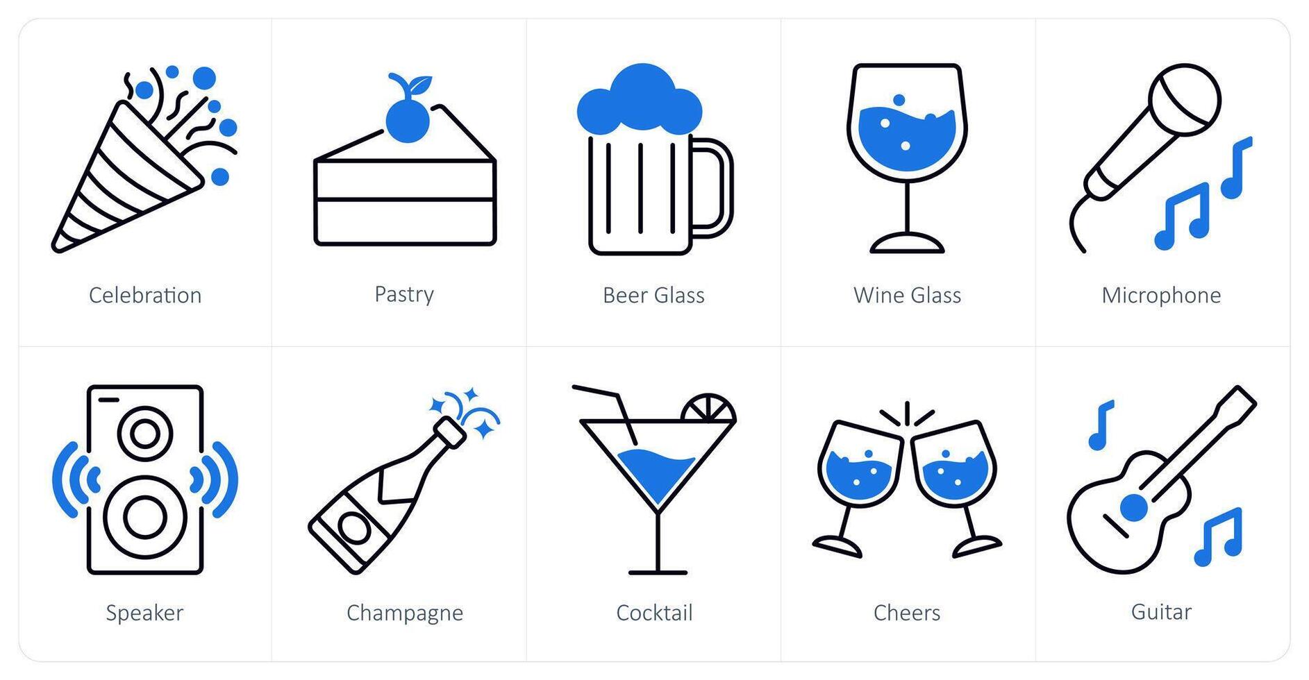 A set of 10 Party and Celebration icons as celebration, pastry, beer glass vector