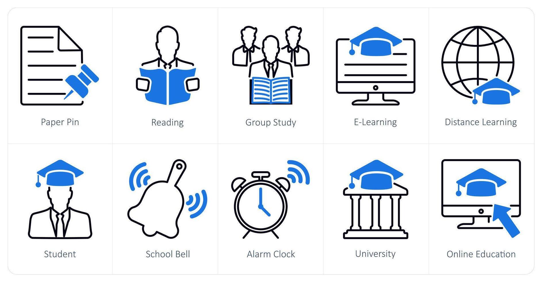 A set of 10 School and Education icons as paper pin, reading, group study vector