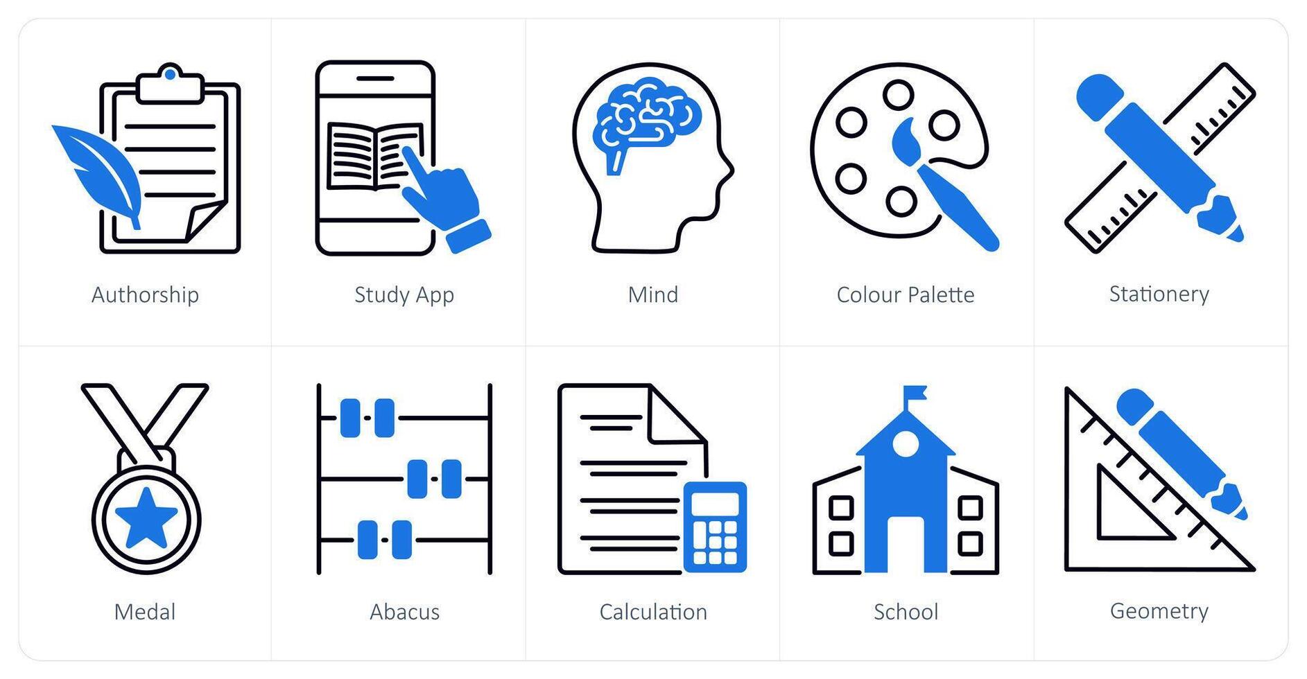 A set of 10 School and Education icons as authorship, study app, mind vector