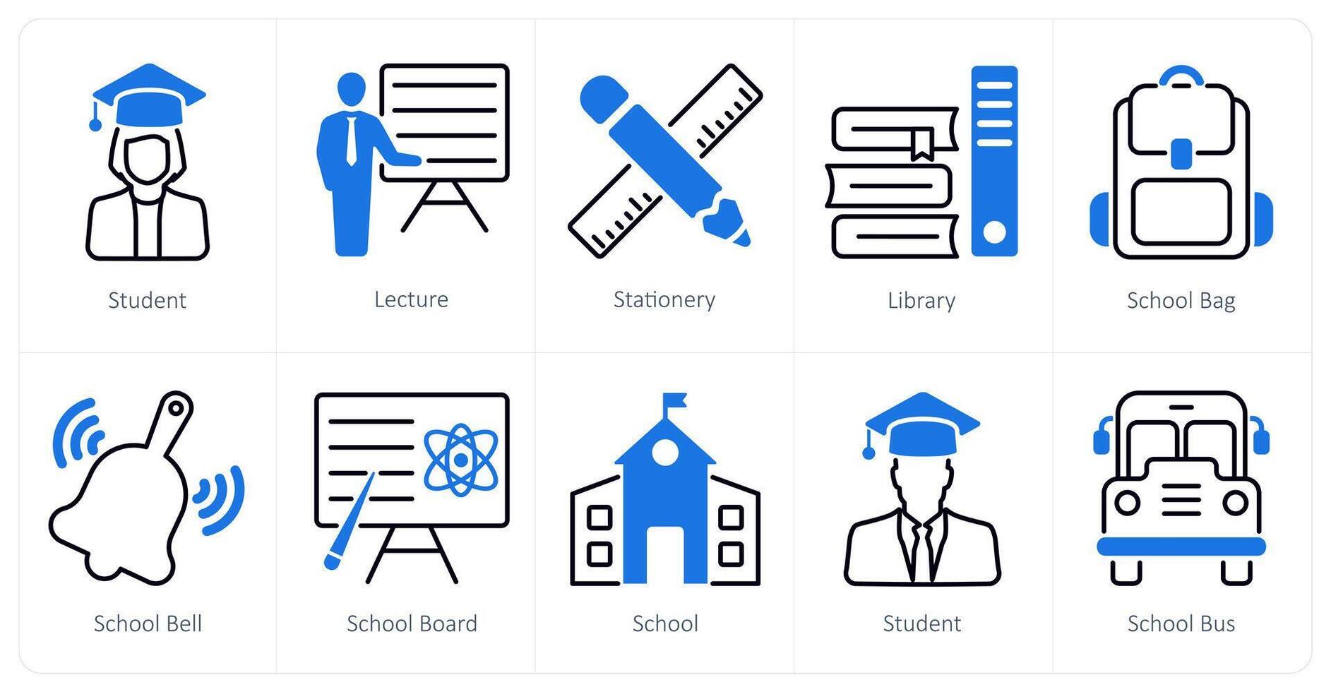 A set of 10 School and Education icons as student, lecture, stationery vector