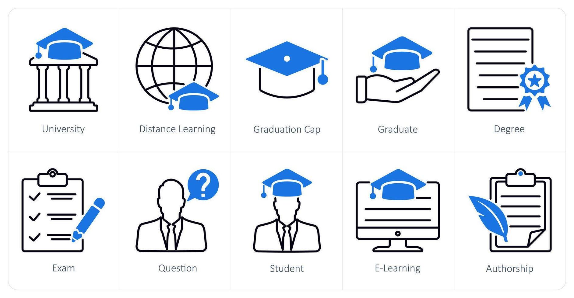 A set of 10 School and Education icons as university, distance learning, graduation cap vector