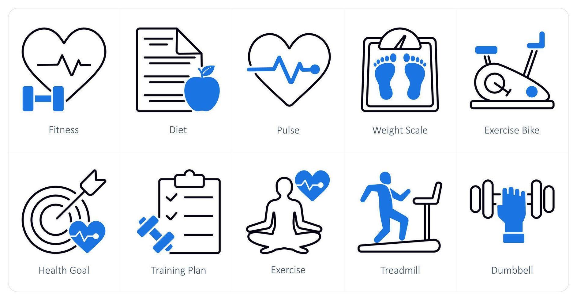 A set of 10 Sports and Fitness icons as fitness, diet, pulse vector