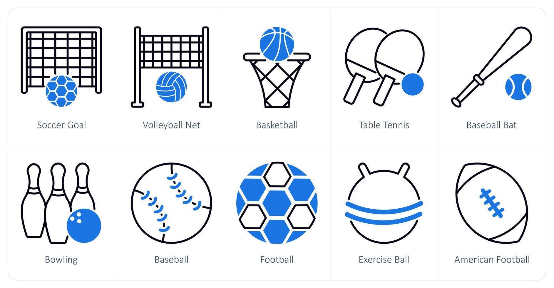 A set of 10 Sports and Fitness icons as soccer goal, volleyball net, basket ball vector