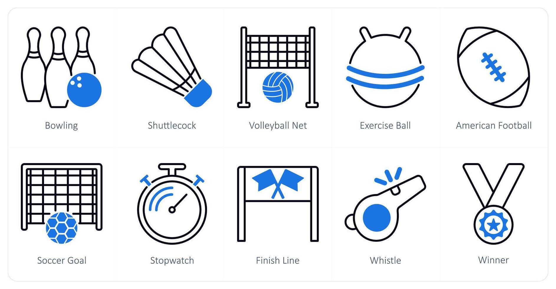 A set of 10 Sports and Fitness icons as bowling, shuttlecock, volleyball net vector