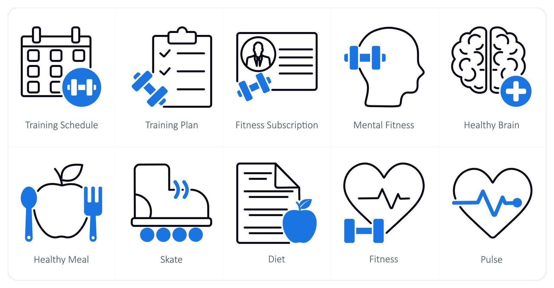 A set of 10 Sports and Fitness icons as training schedule, training plan, fitness subscription vector