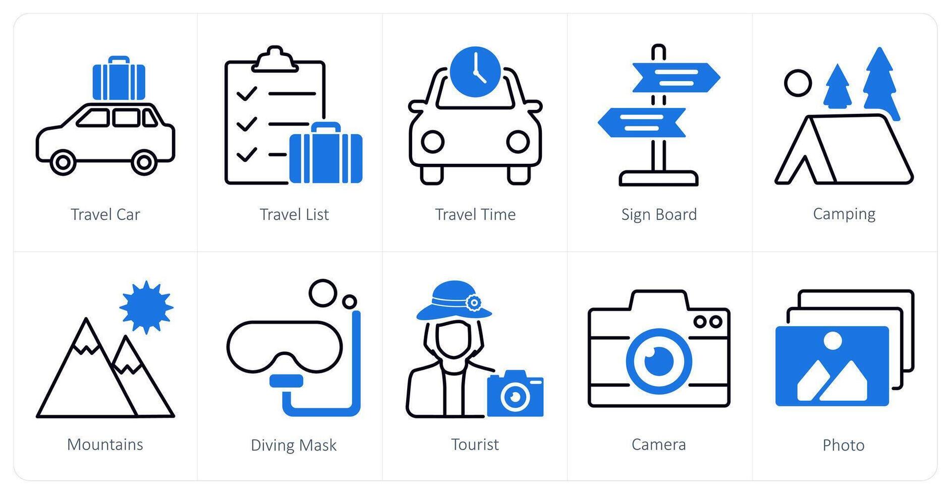 A set of 10 Summer and Vacation icons as travel car, travel list, travel time vector