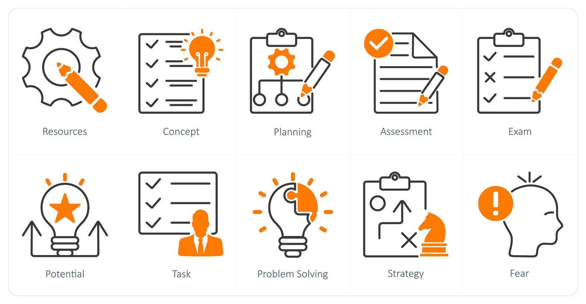 A set of 10 Mix icons as resources, planning, assessment vector
