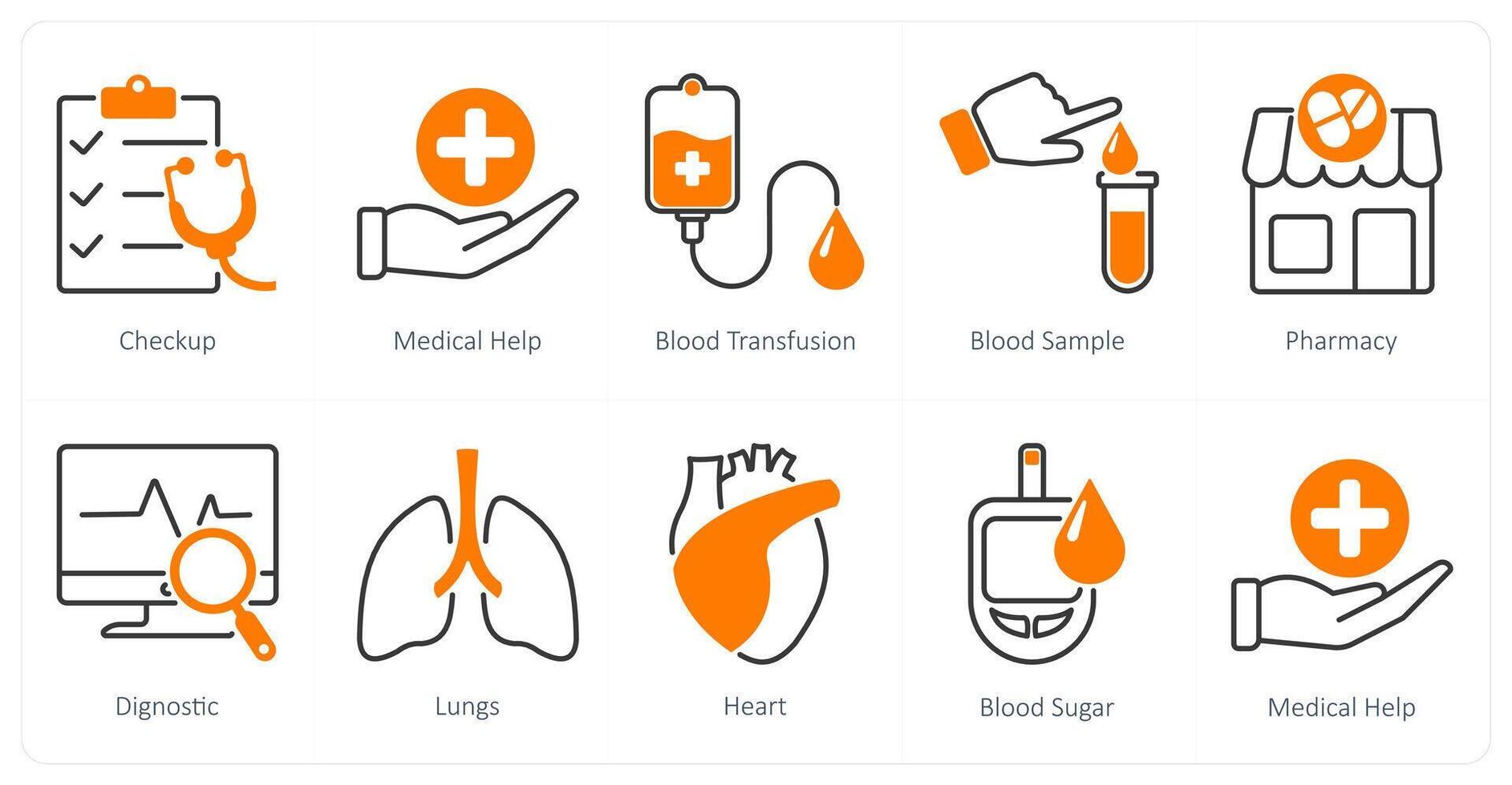 A set of 10 Mix icons as checkup, medical help, blood transfusion vector