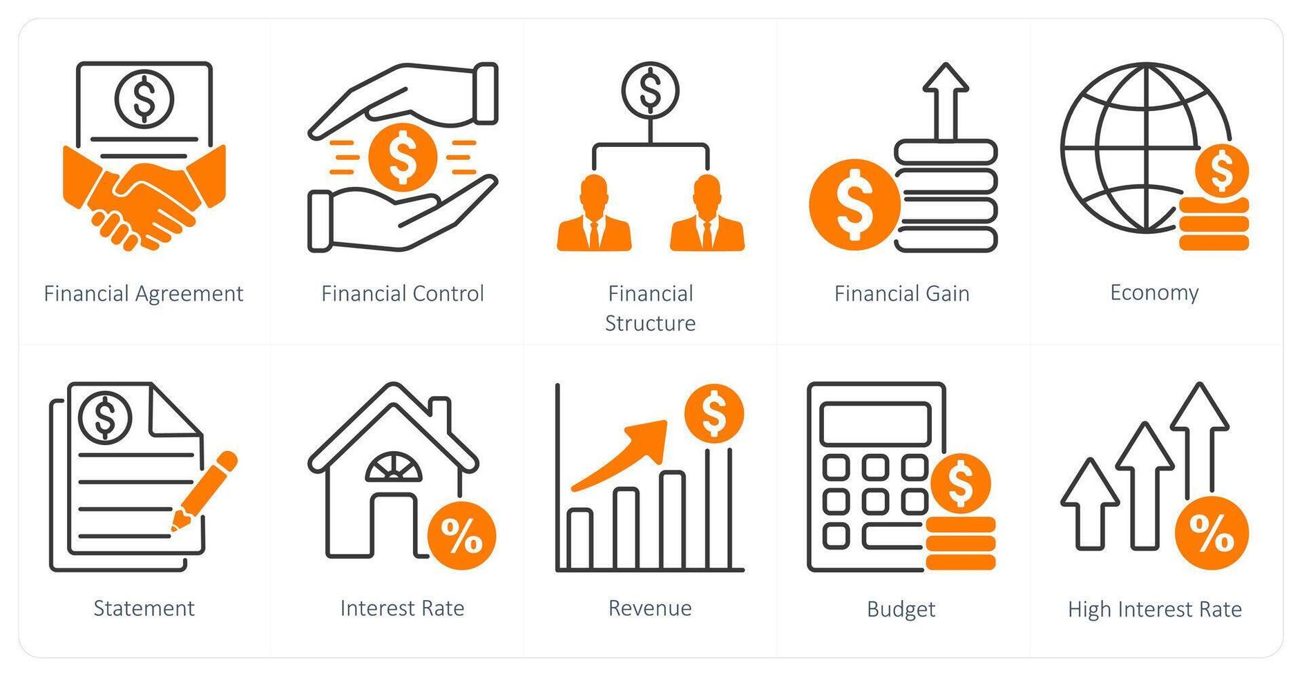 A set of 10 Mix icons as financial agreement, financial control vector