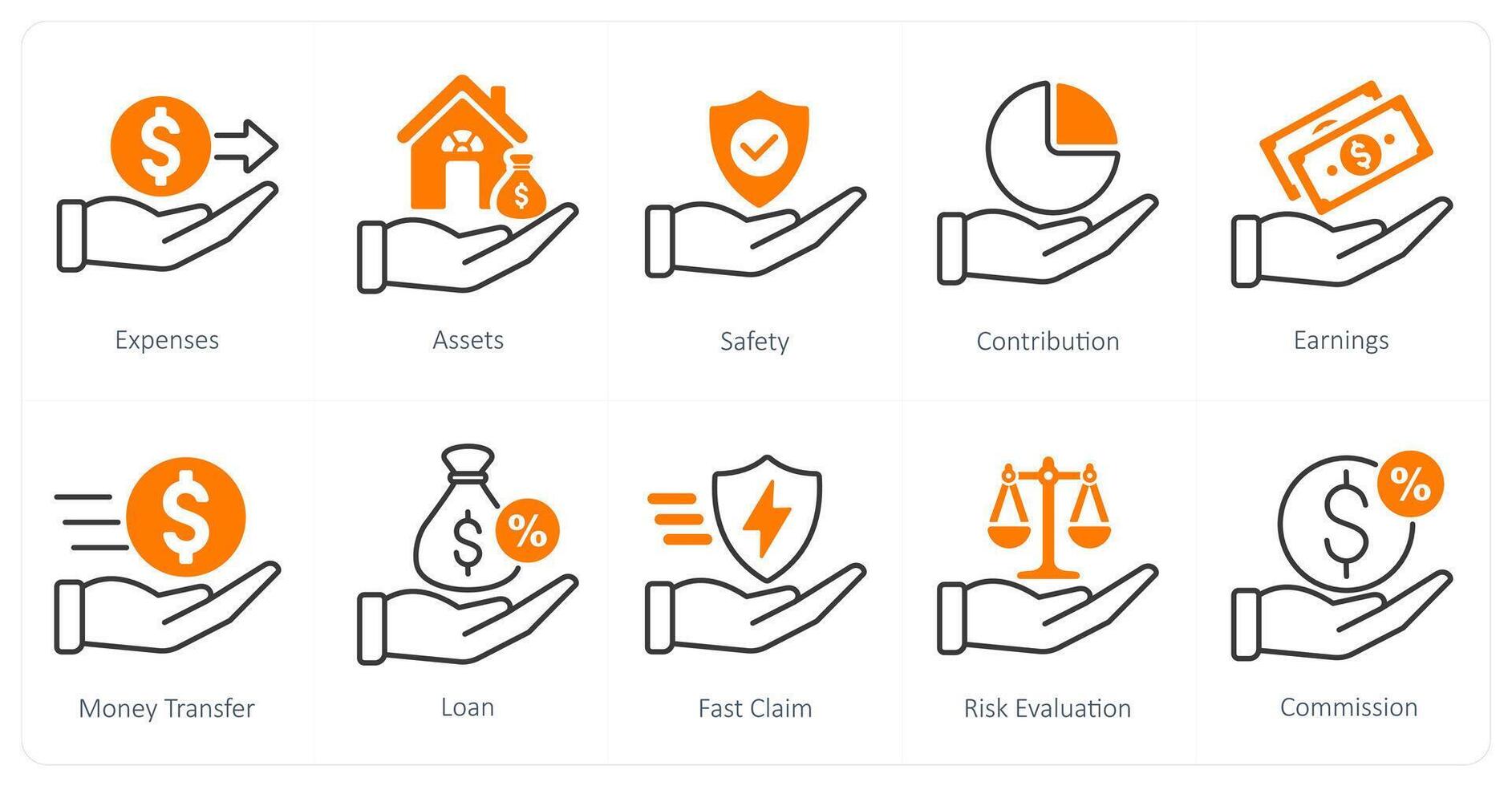 A set of 10 Mix icons as expenses, assets, safety vector