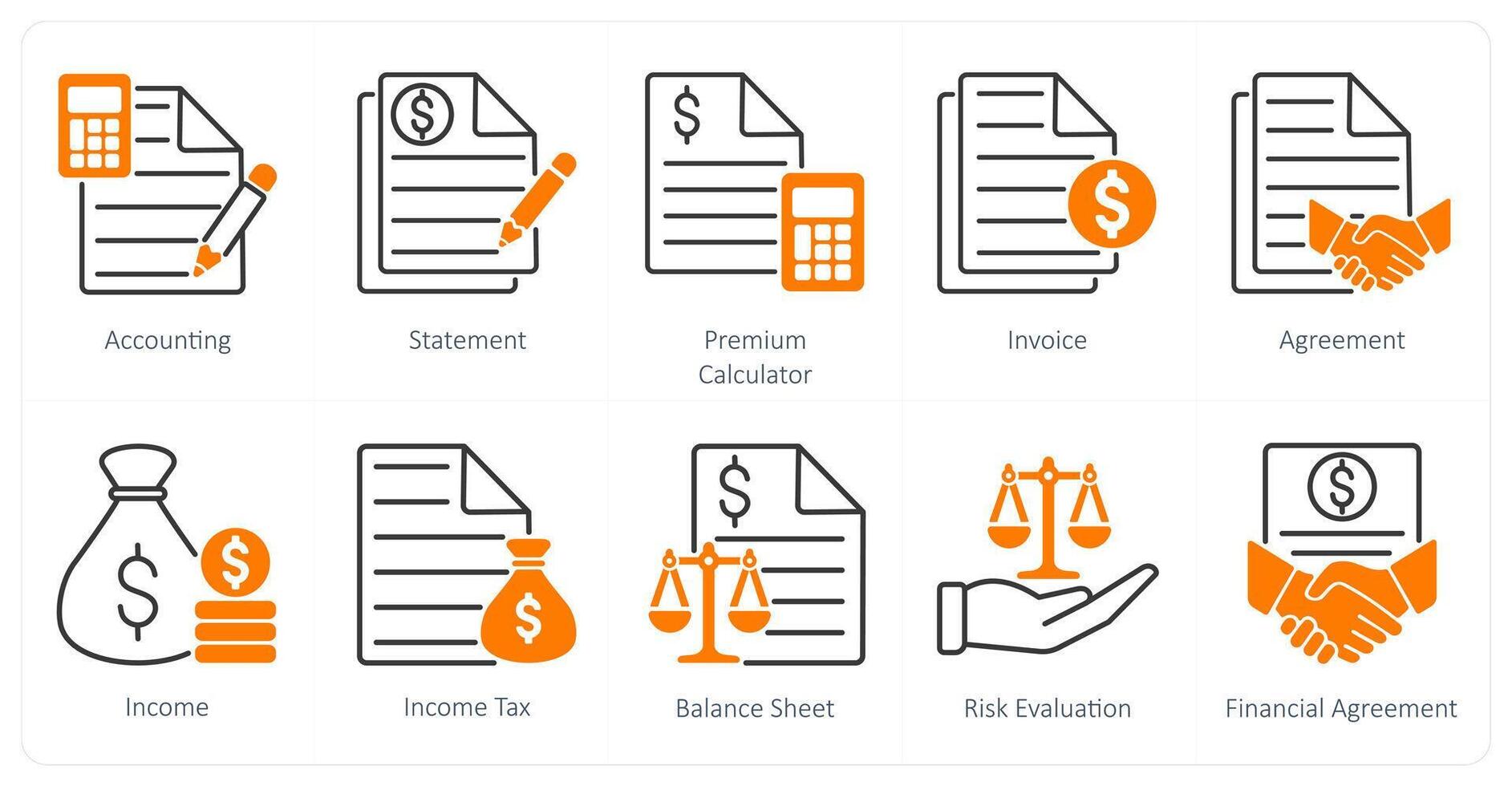 A set of 10 Mix icons as accounting, statement, premium calculator vector