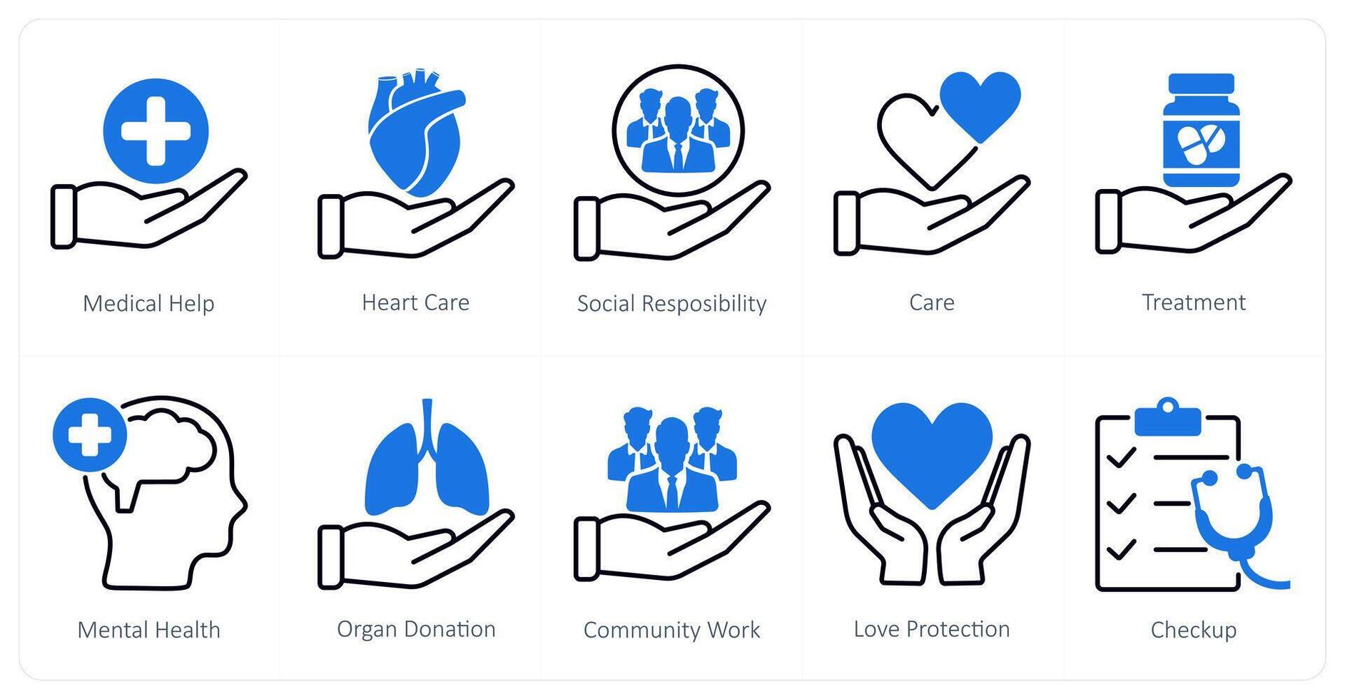 A set of 10 Mix icons as medical help, heart care, social responsibility vector