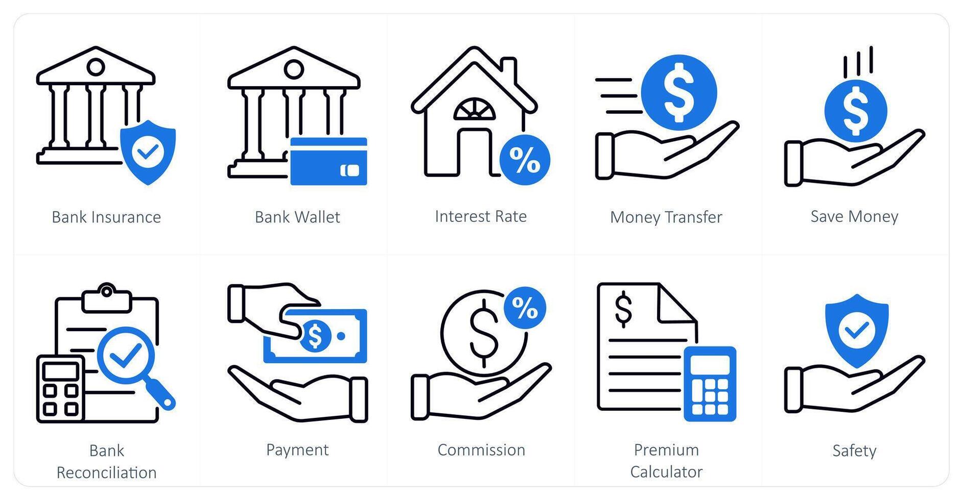 A set of 10 Mix icons as bank insurance, bank wallet, interest rate vector