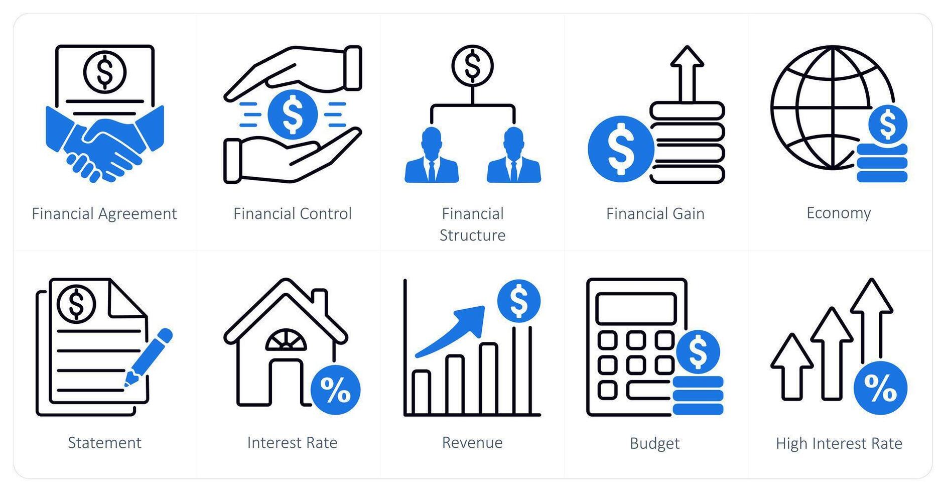 A set of 10 Mix icons as financial agreement, financial control vector