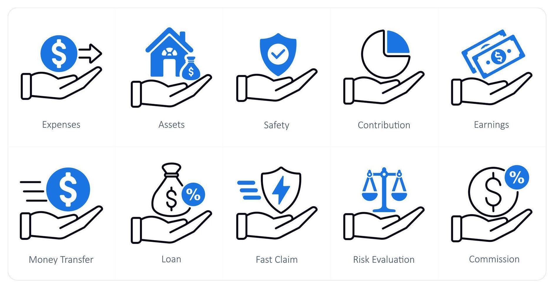 A set of 10 Mix icons as expenses, assets, safety vector