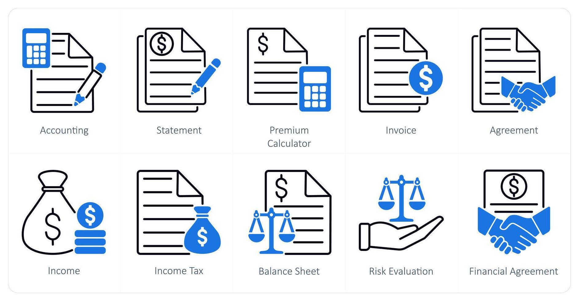 A set of 10 Mix icons as accounting, statement, premium calculator vector