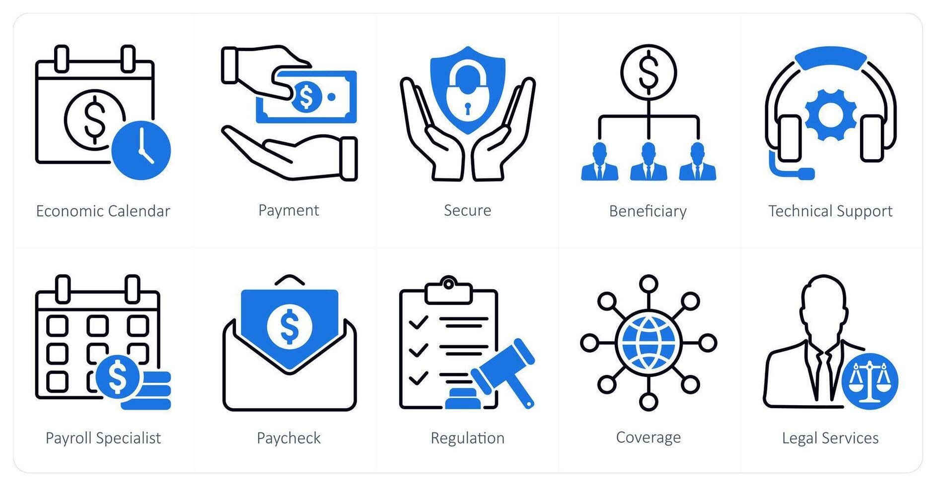 A set of 10 Mix icons as economic calendar, payment, secure vector