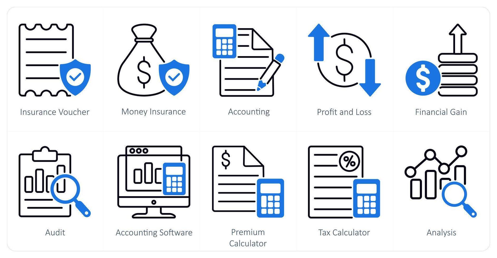 A set of 10 Mix icons as insurance voucher, money insurance, accounting vector