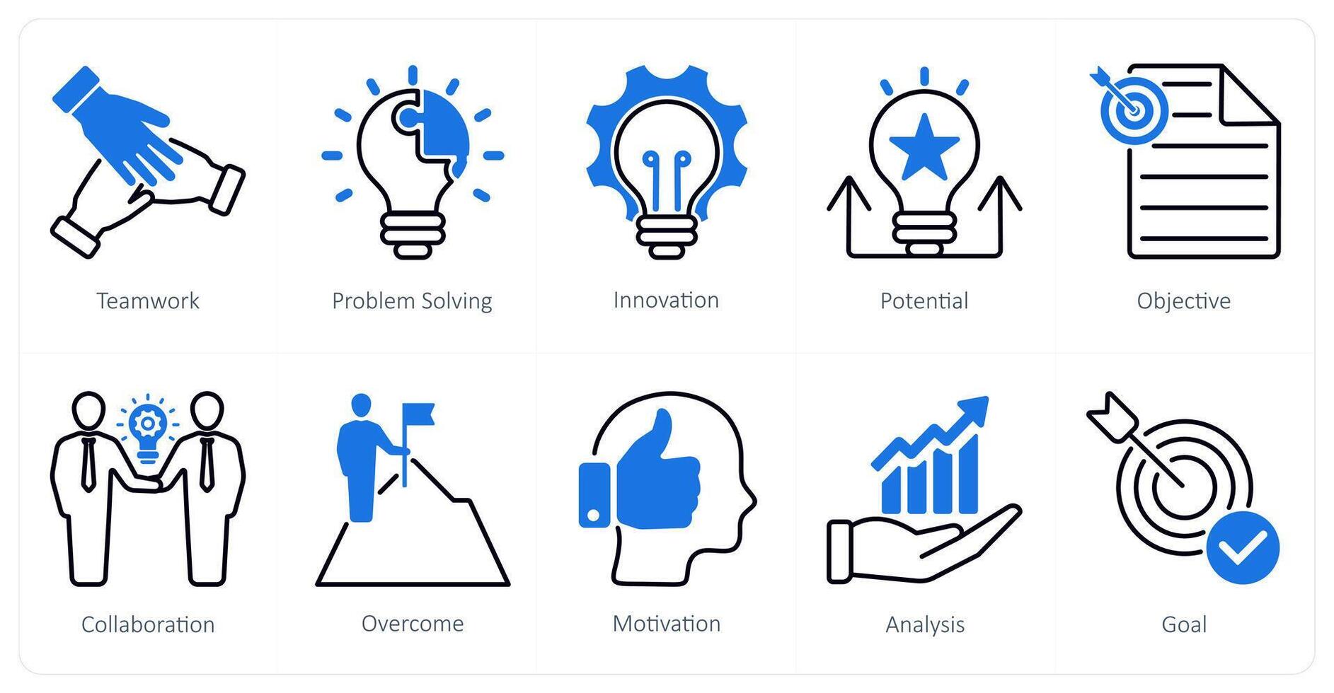 A set of 10 Mix icons as teamwork, problem solving, innovation vector