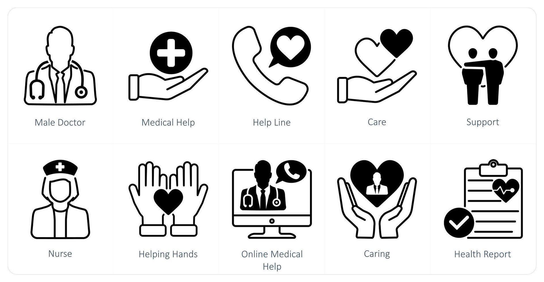 A set of 10 Mix icons as male doctor, medical help, helpline vector