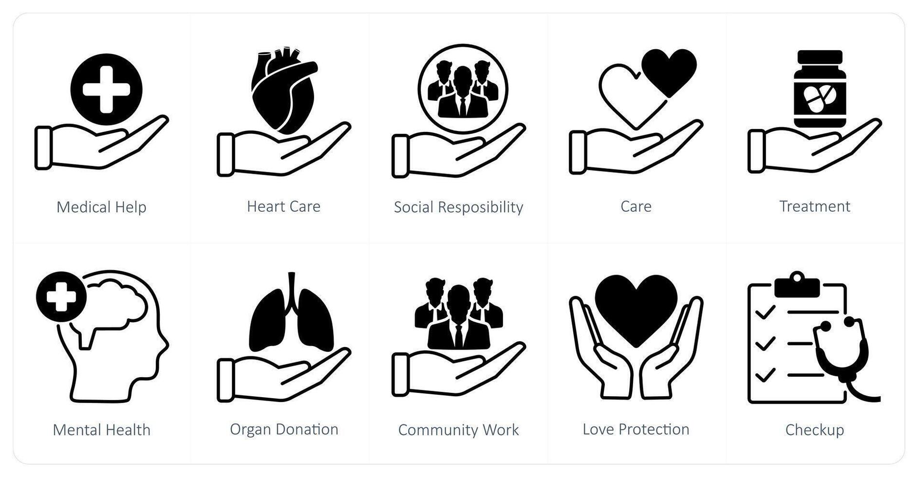 A set of 10 Mix icons as medical help, heart care, social responsibility vector