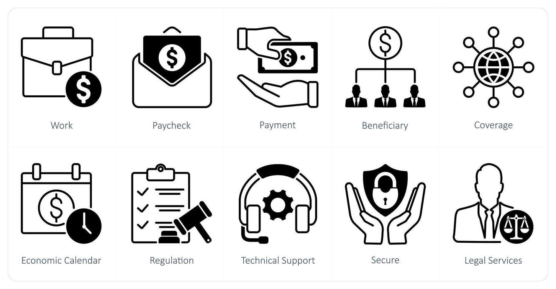 A set of 10 Mix icons as work, pay check, payment vector