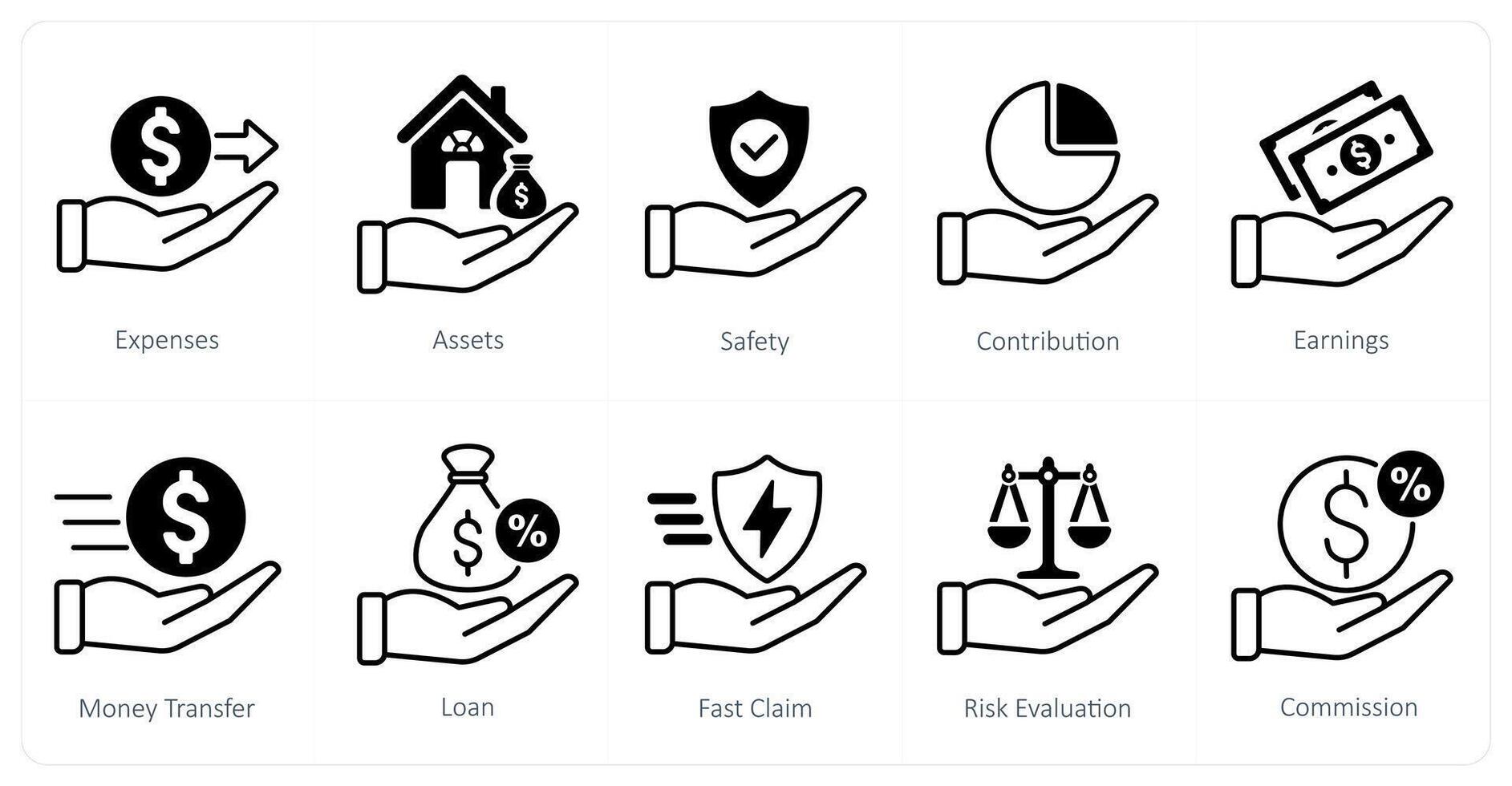 A set of 10 Mix icons as expenses, assets, safety vector