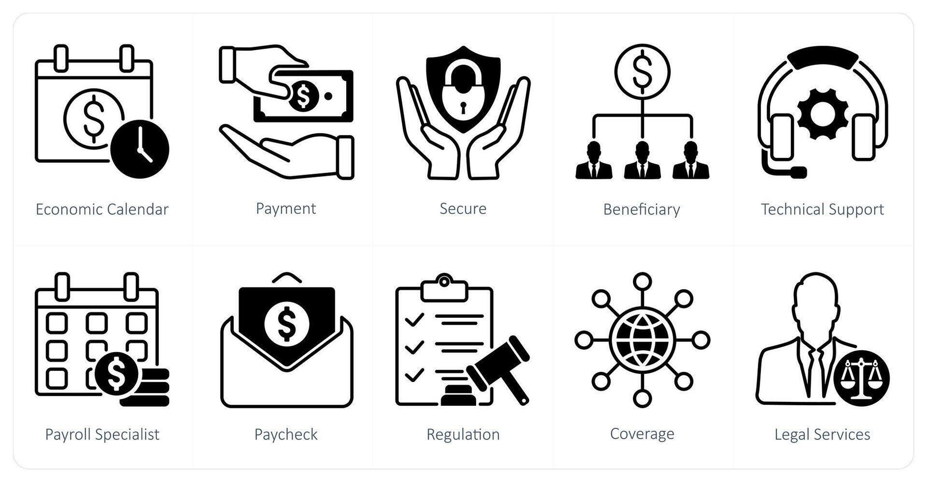 A set of 10 Mix icons as economic calendar, payment, secure vector