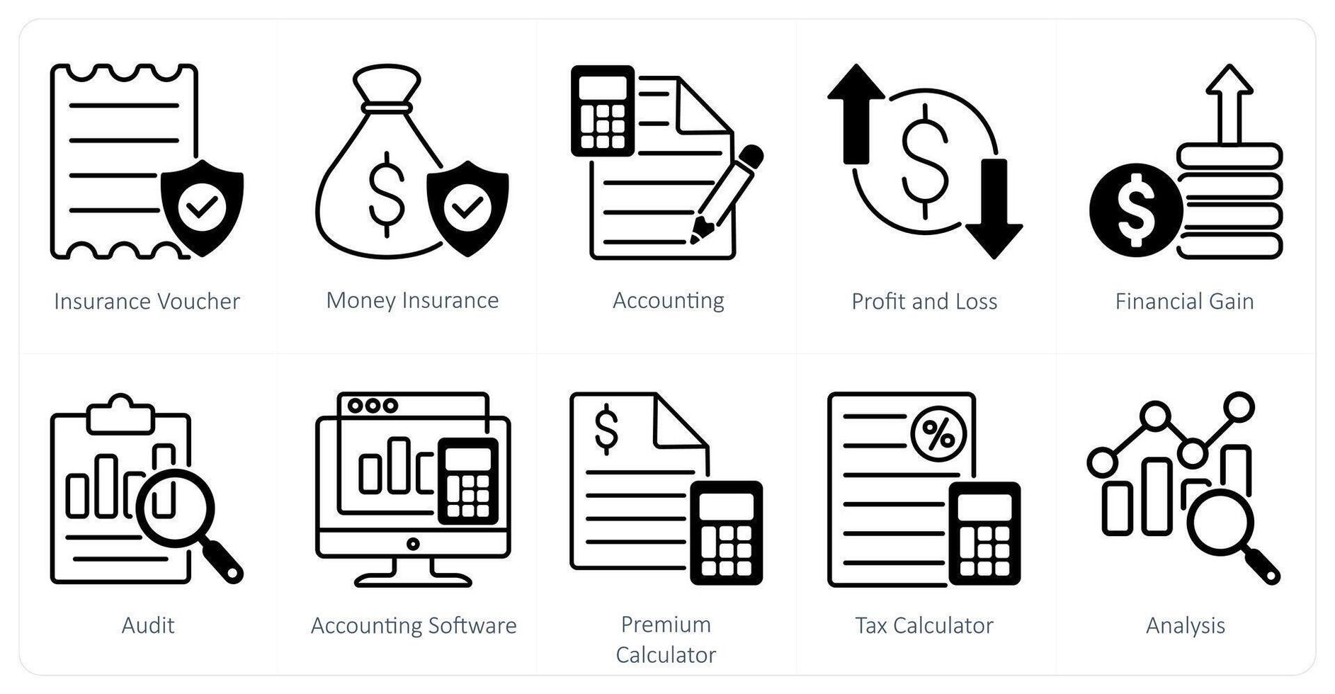A set of 10 Mix icons as insurance voucher, money insurance, accounting vector