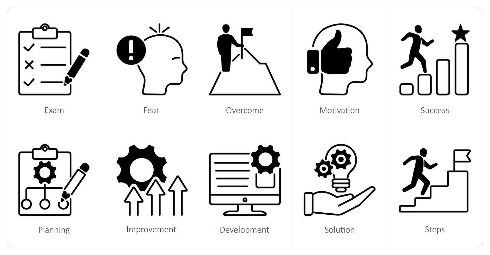 A set of 10 Mix icons as exam, fear, overcome vector