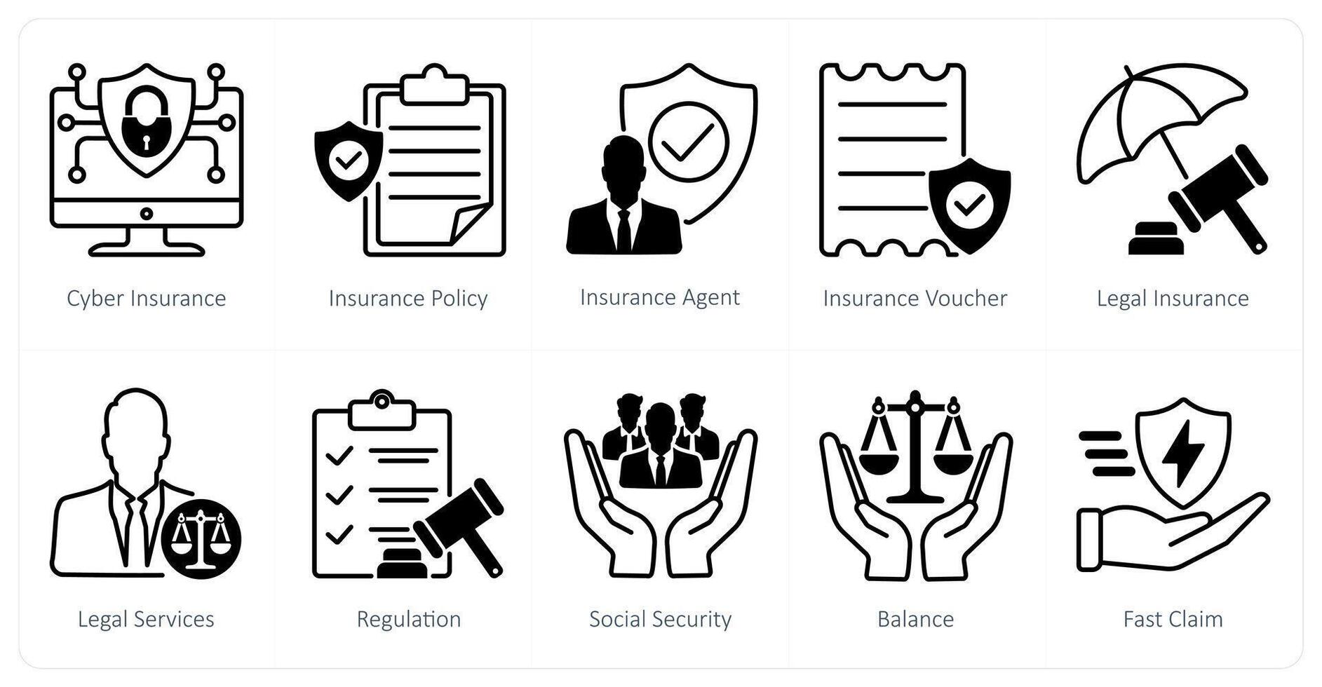 A set of 10 Mix icons as cyber insurance, insurance policy, insurance agent vector