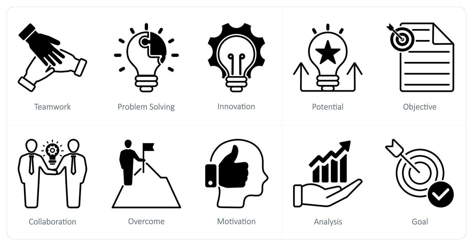 A set of 10 Mix icons as teamwork, problem solving, innovation vector