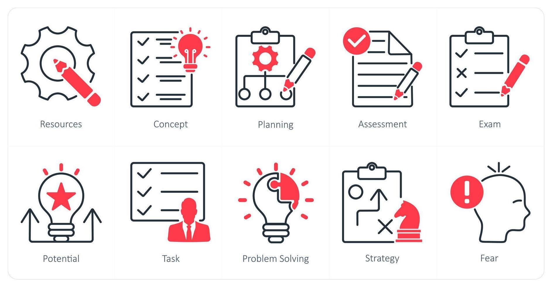 A set of 10 Mix icons as resources, planning, assessment vector