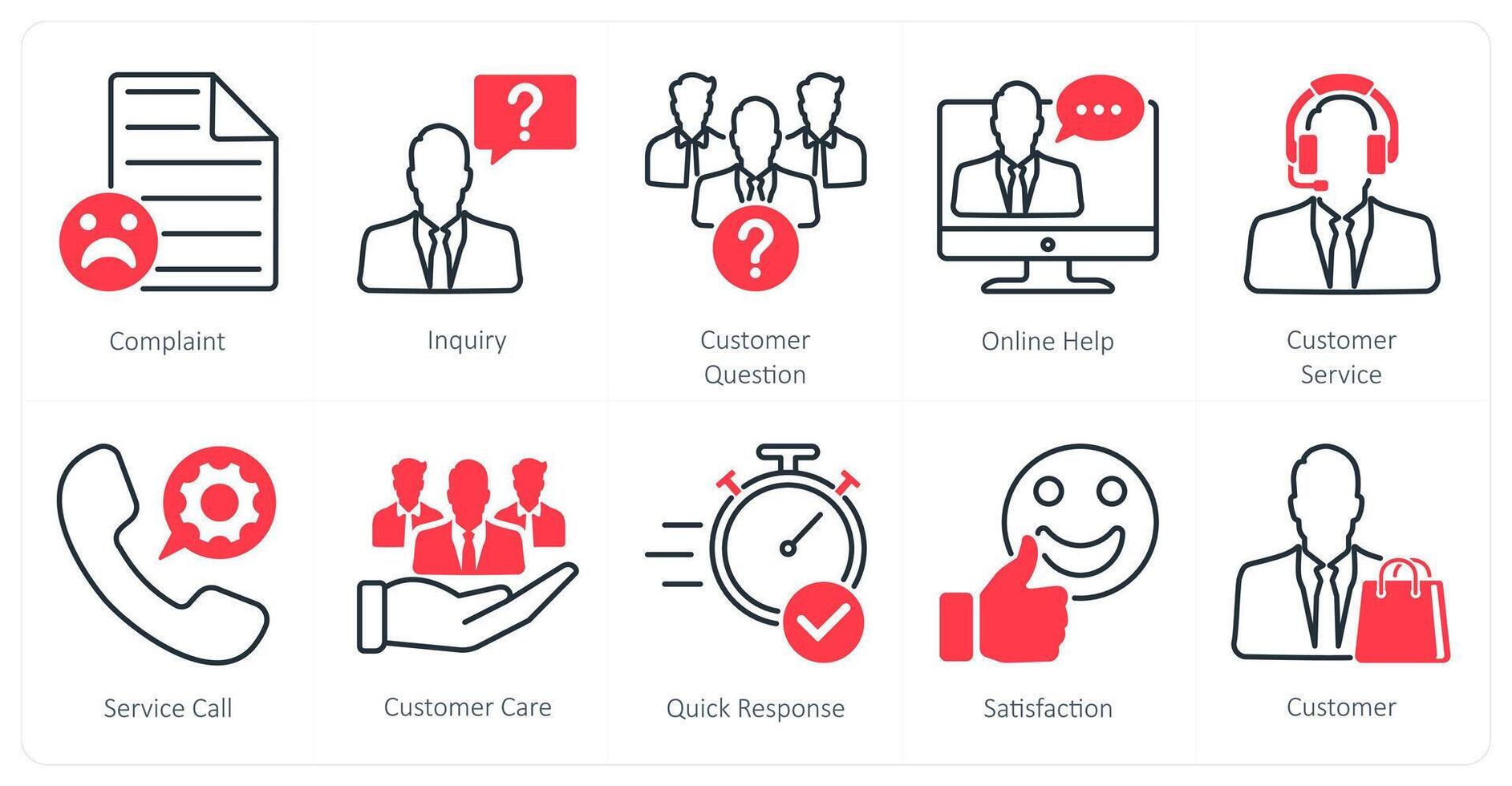 A set of 10 Mix icons as complaint, inquiry, customer question vector