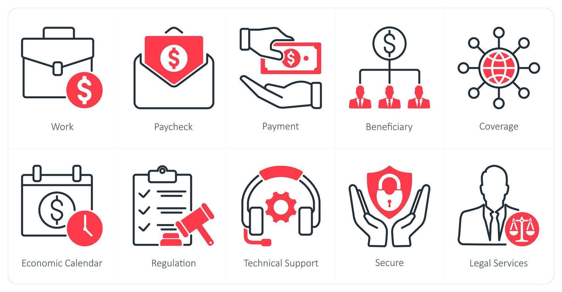 A set of 10 Mix icons as work, pay check, payment vector