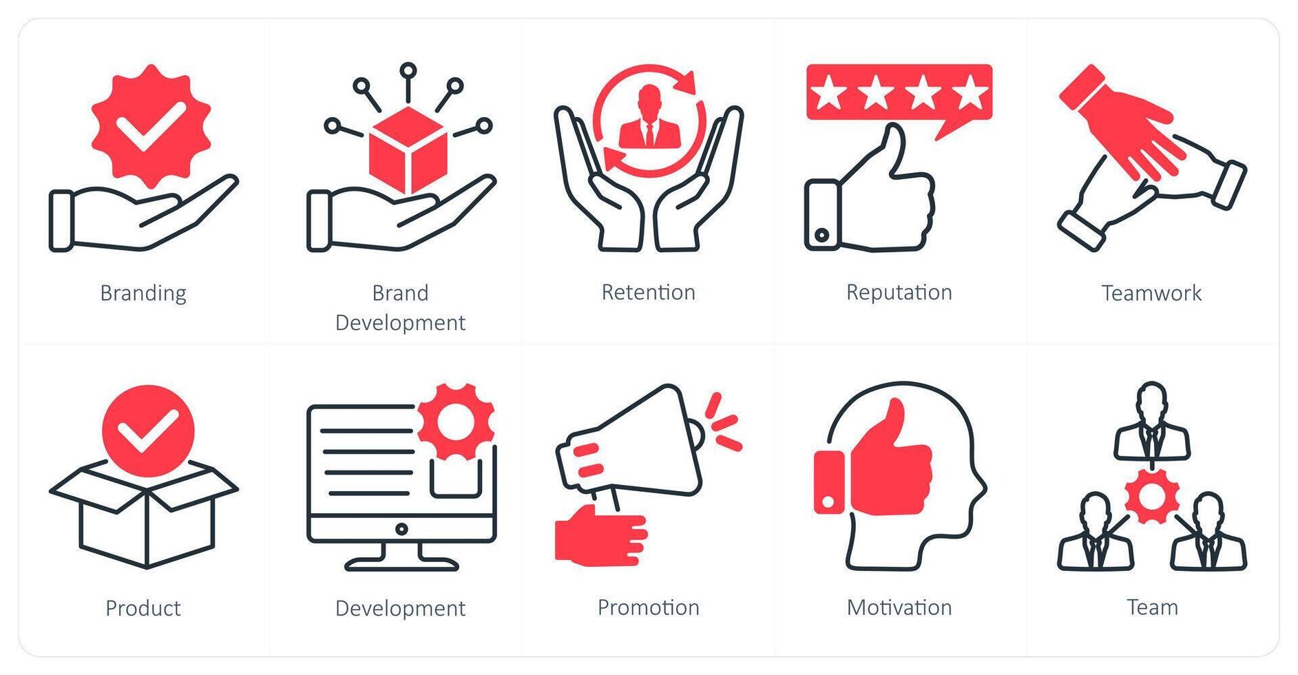 A set of 10 Mix icons as branding, brand development, retention vector