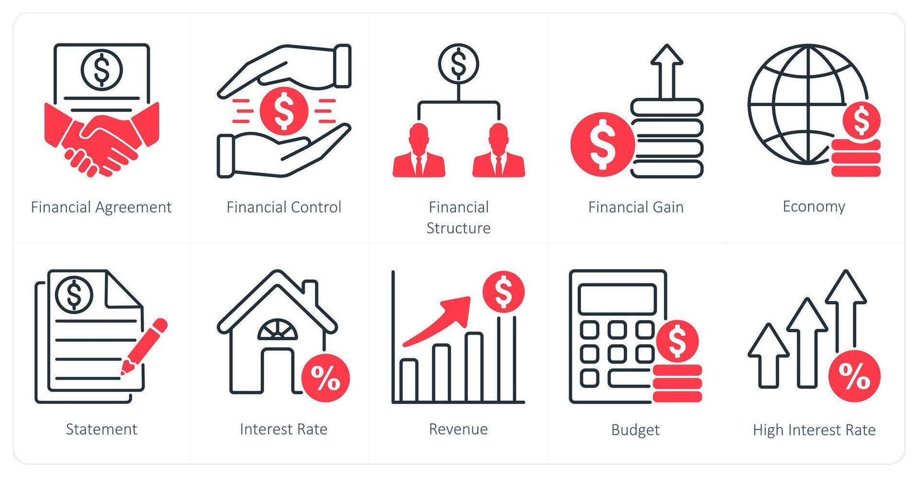 A set of 10 Mix icons as financial agreement, financial control vector