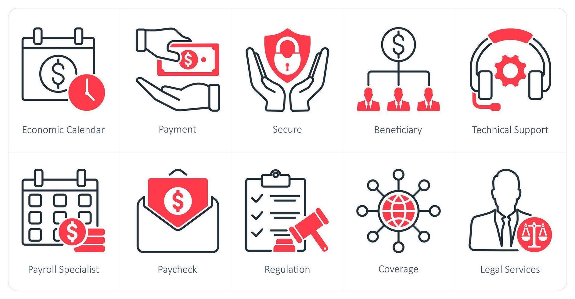 A set of 10 Mix icons as economic calendar, payment, secure vector