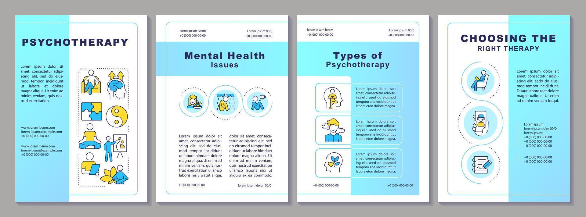 Humanistic psychotherapy brochure template. Leaflet design with linear icons. Editable 4 layouts for presentation, annual reports vector