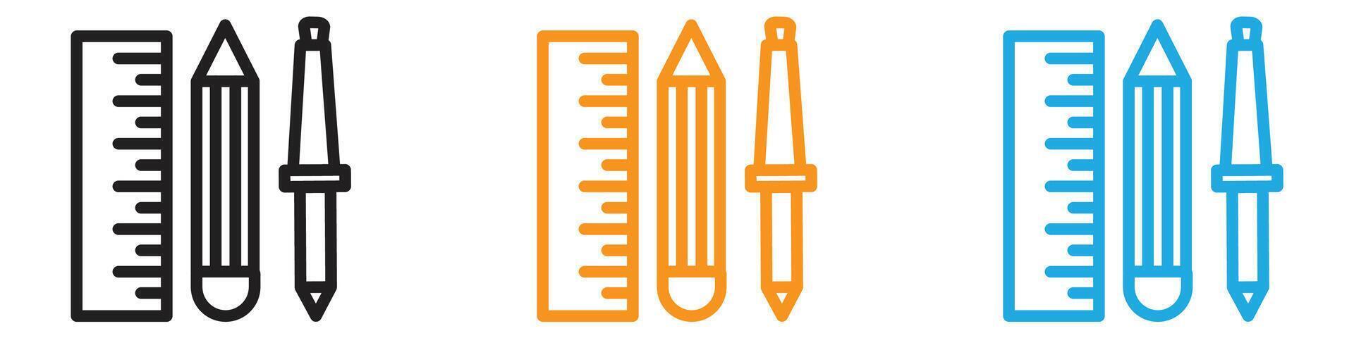 Ruler, pencil and pen icon vector