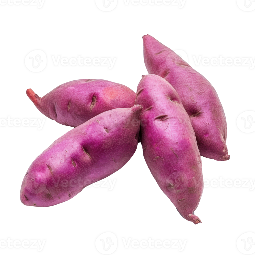 three purple sweet potatoes on a transparent background png