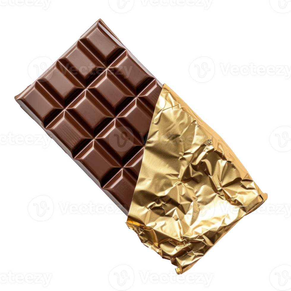 chocolate bar with gold foil on a transparent background png