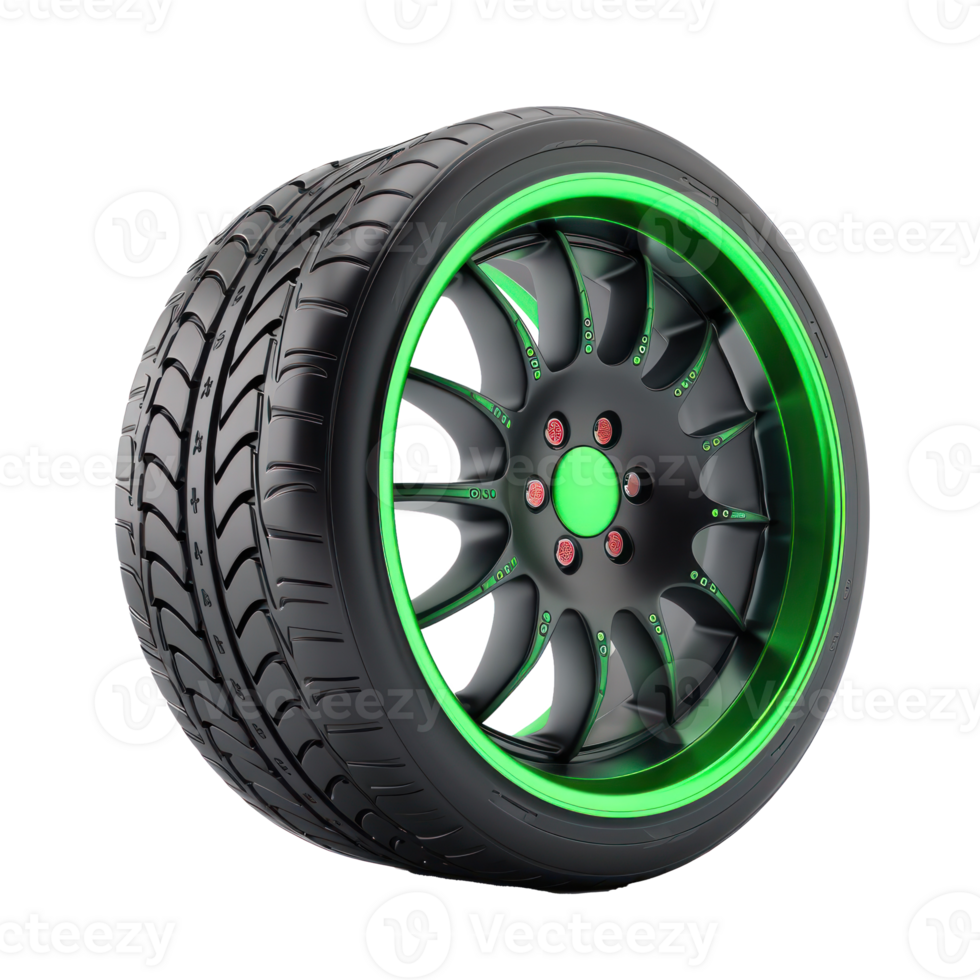 a green wheel with black rims on a transparent background png