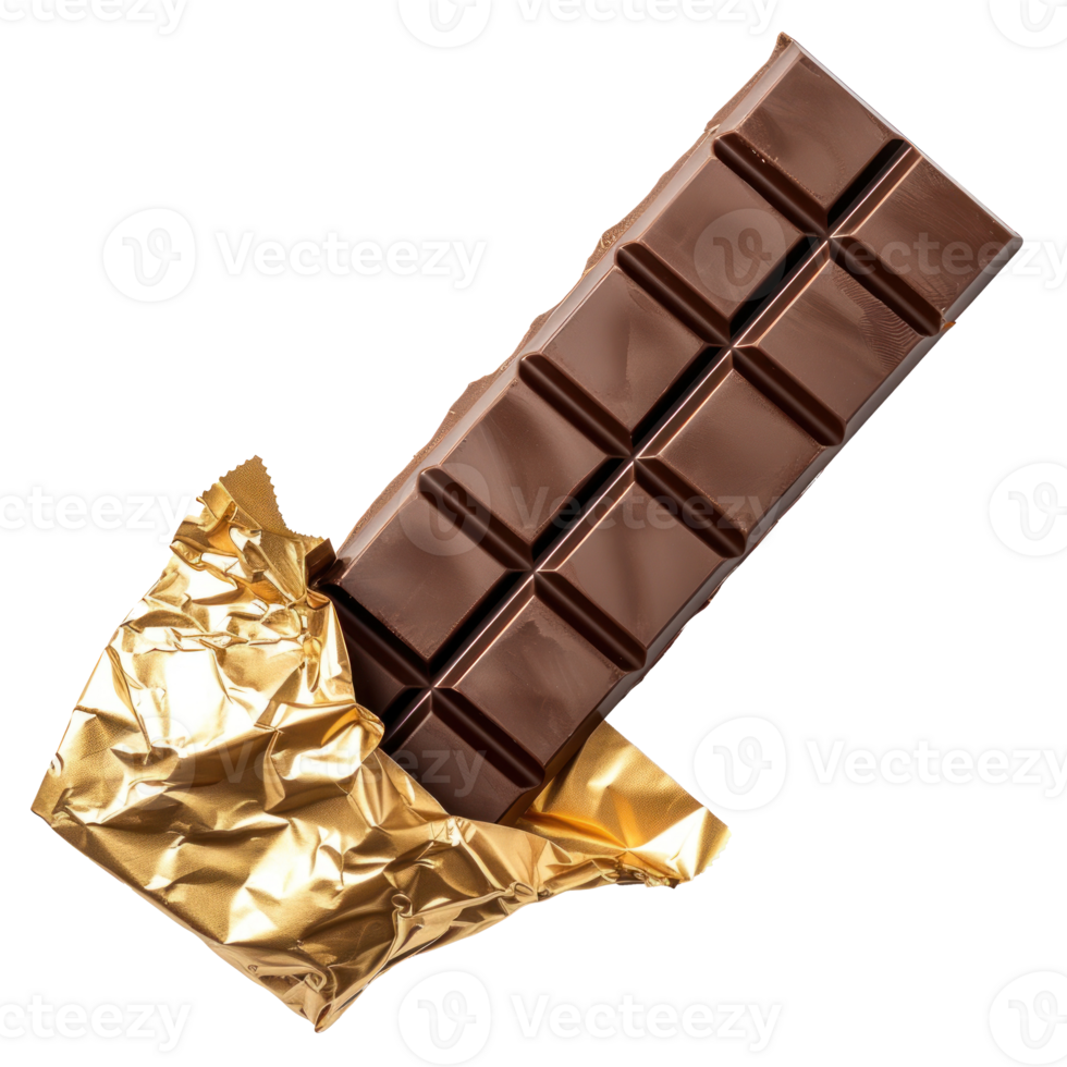 a chocolate bar with gold foil on it on transparent background png