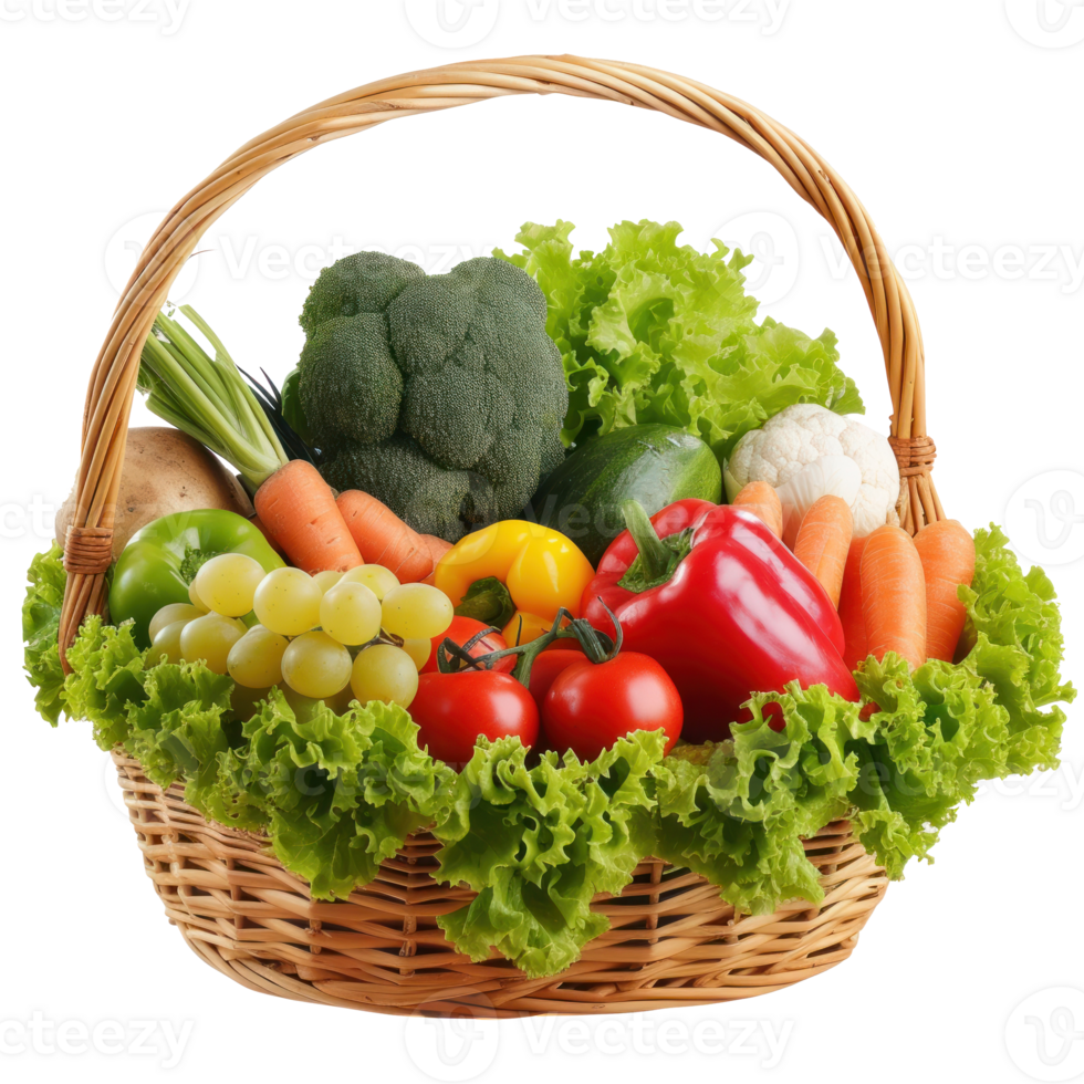 fresh vegetables in basket on transparent background png